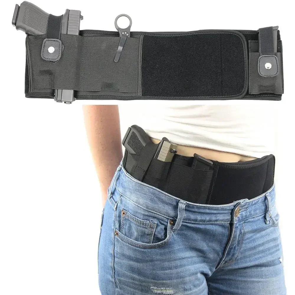 Universal Right Left Hand Tactical Band Belly Pistol Gun Holster with Magazine Pouch for Glock Beretta 92 Revolver Handguns