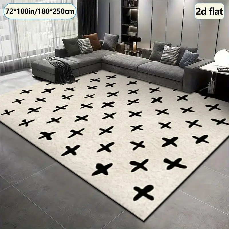 1 Piece of Black Cross-Patterned Woven Carpet, Soft and Comfortable, Suitable for All Seasons, Lightweight and Easy to Care For, Home Decor, Living Room, Bedroom, Entryway, Autumn, Winter