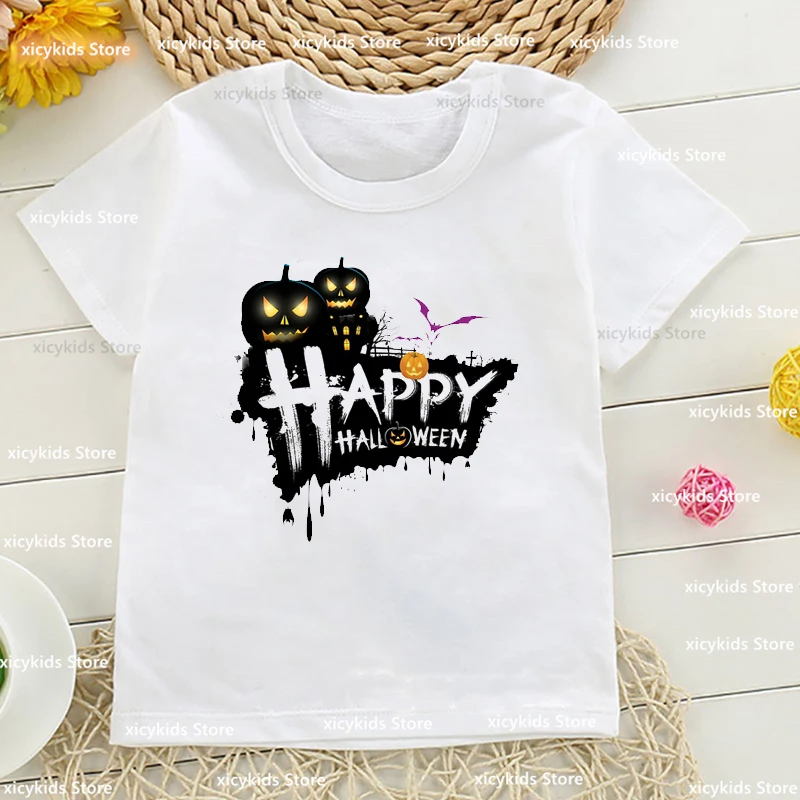 

T-Shirt For Boys/Girls Vintage Halloween Pumpkin Black Owl Cartoon Print Kids Tshirt For Kids Halloween Gift Costume Tshirt Tops