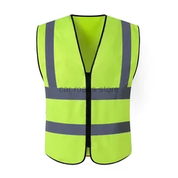 1pc High Visibility Safety Vest With Reflective Strips Neon Color Zipper Front