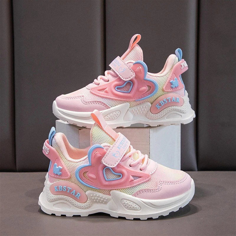 

Autumn Childrens Shoes Girls Sneakers Lovely Pink Heart Pattern Comfortable Cushion Kids Casual Shoes 2025 Girls Sports Shoes