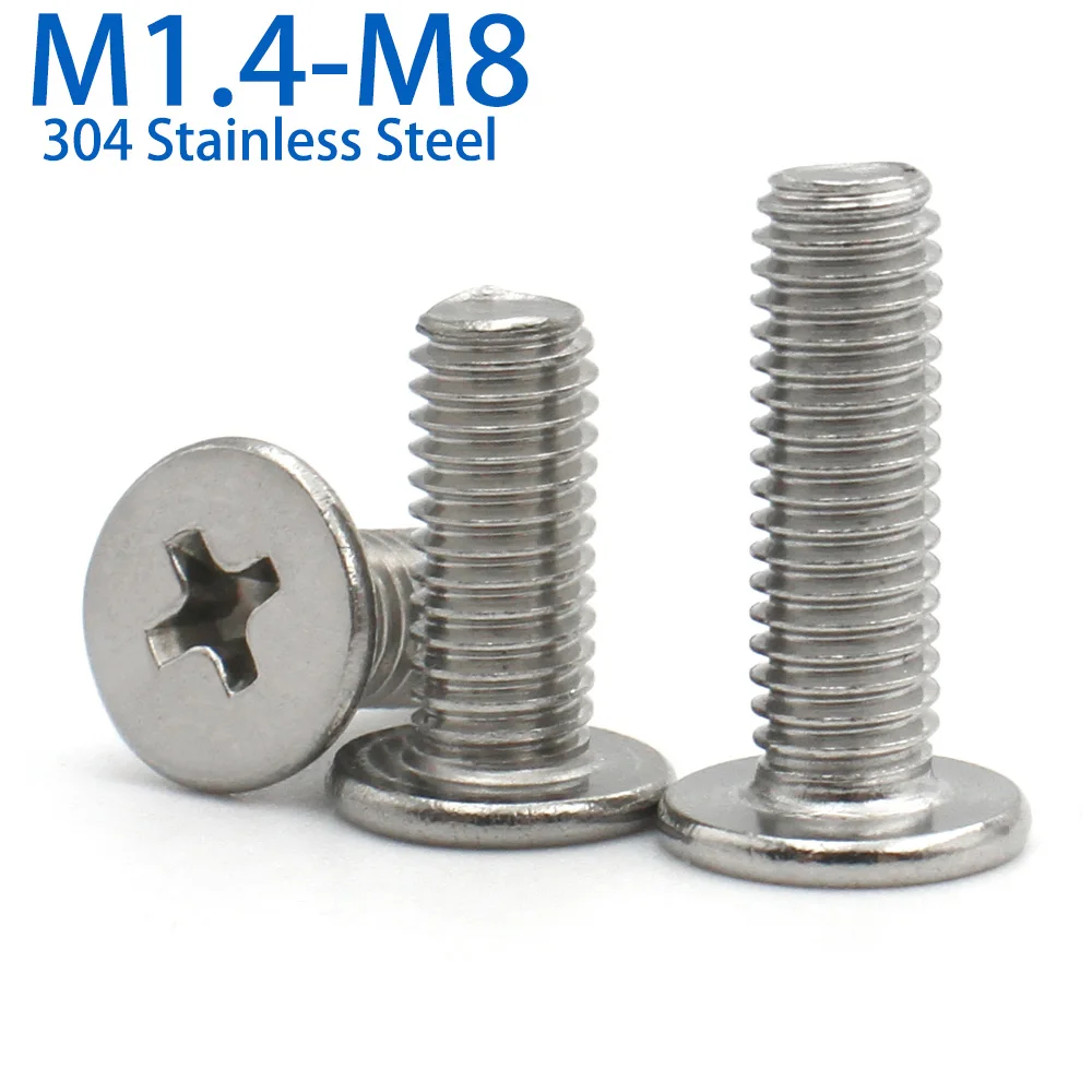 5/10/20pcs M1.4 M1.6 M2 M2.5 M3 M4 M5 M6 M8 CM 304 Stainless Steel Ultra-thin Super Low Profile Phillips Cross Screw Bolt