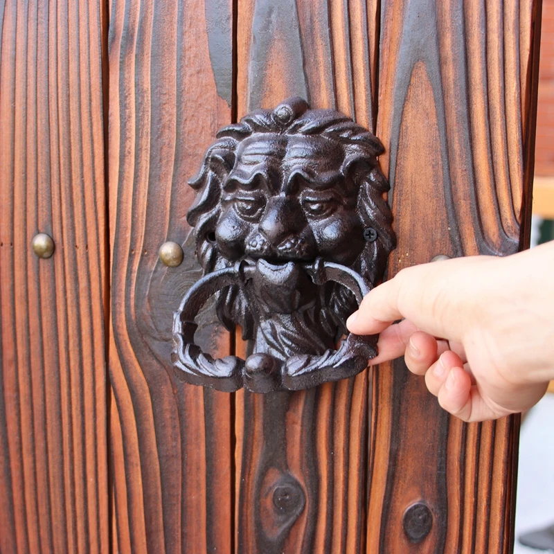 Black Cast Iron Front Door Knocker Lion Face Design Rustproof Finish 12.5x17cmH American Style For Farmhouse Garden Gates Decor