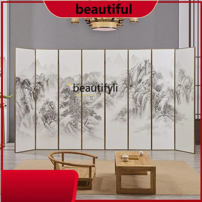 

zqqChinese screen hand-painted entrance mobile screen hotel lobby office background wall