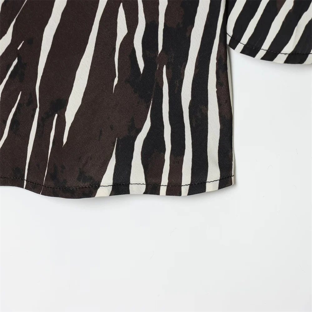 欧米風秋新作レディース服レトロ気質シンプルゼブラ柄フレアスリーブワンピース