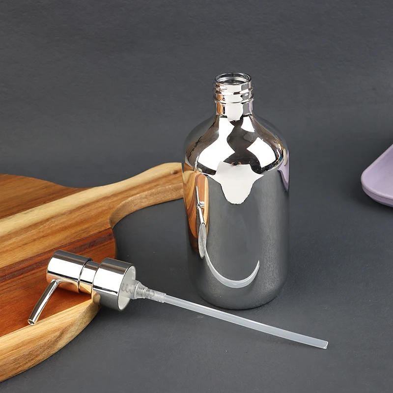 

Silver Plating Soap Dispenser Bottle Empty Hand Press Refillable Lotion Bathroom Shampoo Shower Gel Container Replace