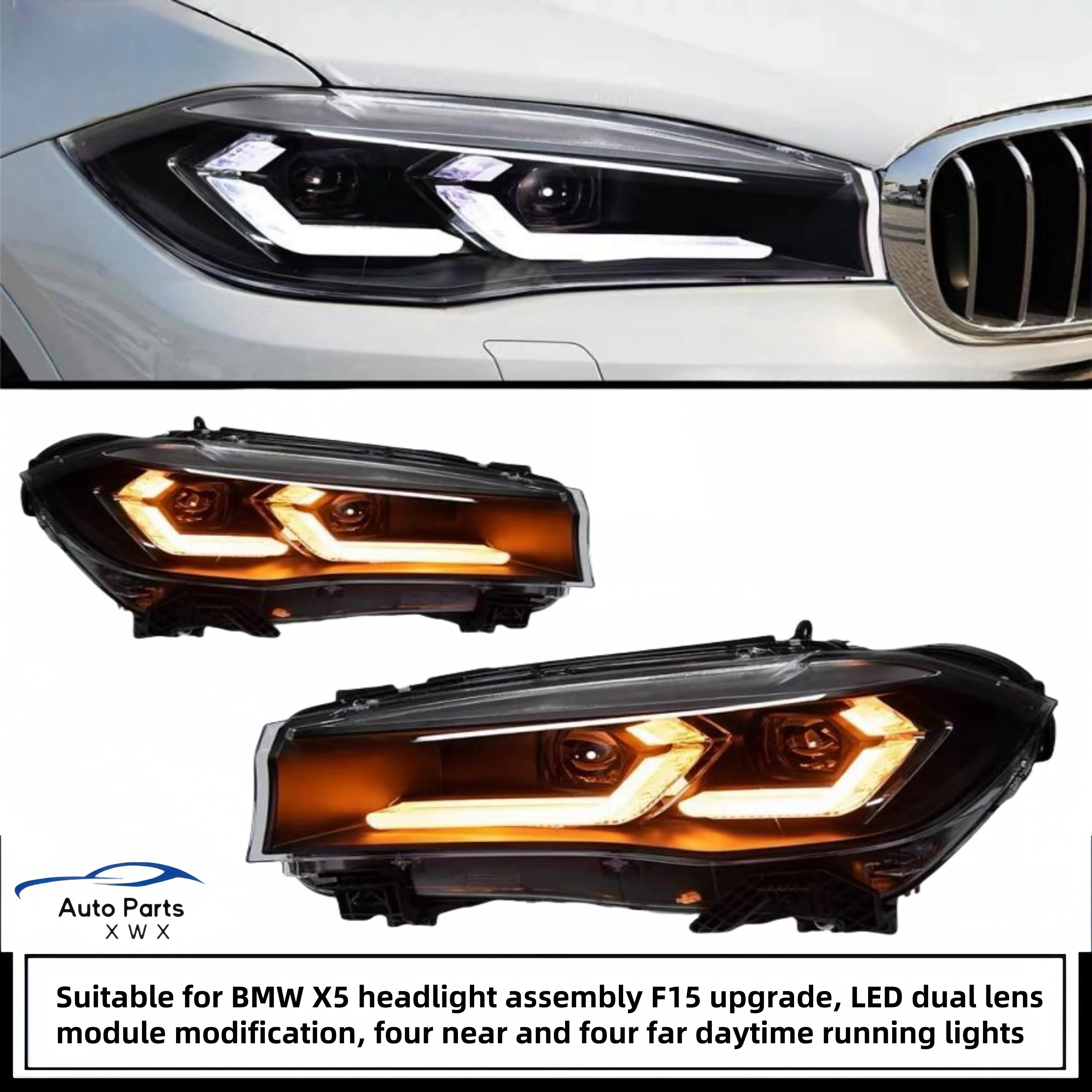 

Suitable for BMW X5 headlight assembly F15 upgrade LED dual lens upgrade four near and four far daytime running lights