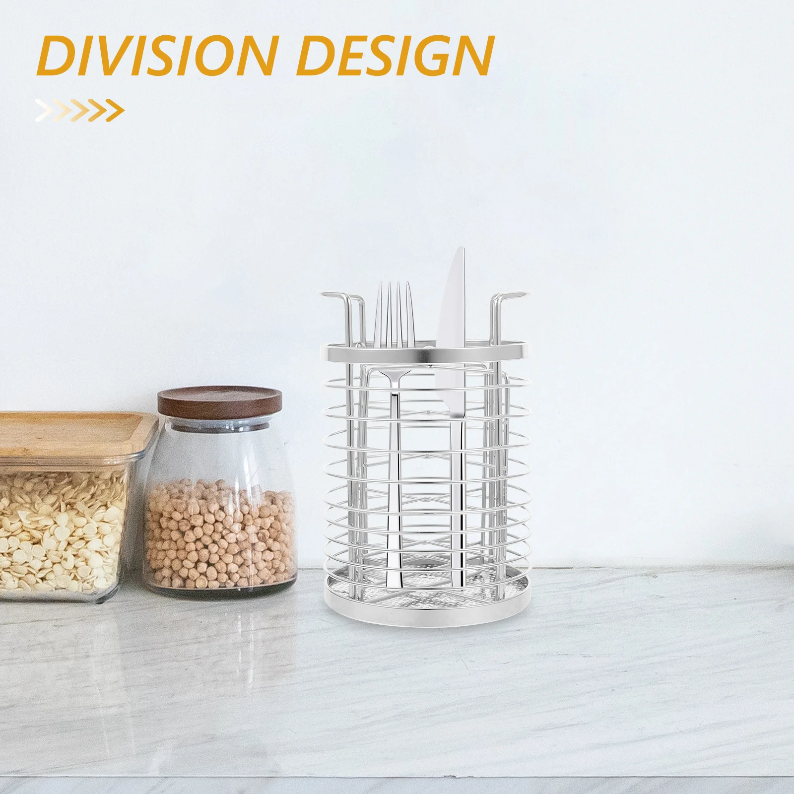 

Modern Kitchen Chopstick Holder Stainless Steel Cutlery Container with Drain Design Multi-Grid Utensil Storage Basket for Home