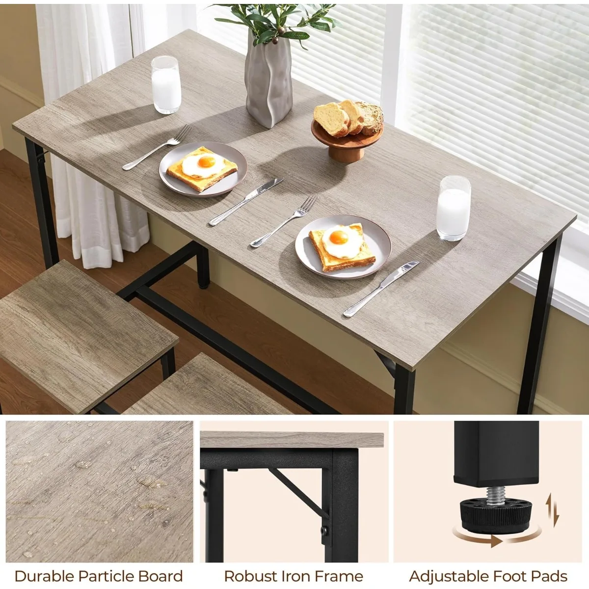 Juego de bar de 3 piezas de estilo industrial: mesa alta de 47,5" y 2 taburetes, comedor con isla de cocina para apartamentos modernos, estilo cafetería bistrot