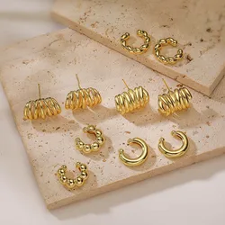 HECHENG,Chunky Ear Cuff 18K Real Gold Plated Brass Smooth Unique Earrings For Women