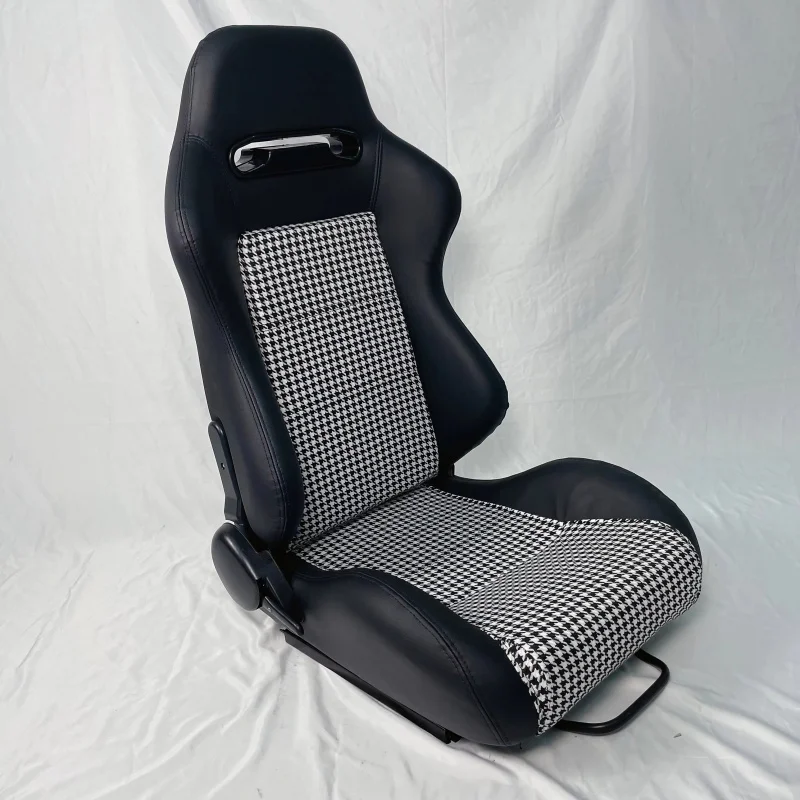 Suitable for Universal Car Seat Racing Black PVC Leather Houndstooth Reclining Racing Seat