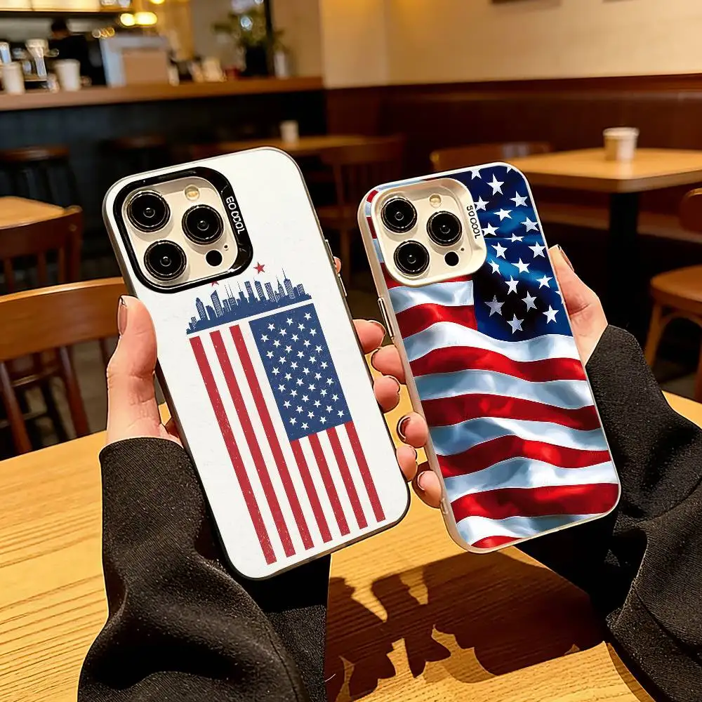 

U-USA National Flag Pattern Phone Case For iPhone 17,16,15,14,13,12,11 Plus,Pro Max,XS,Colorful Silver Phone case Funda Cover
