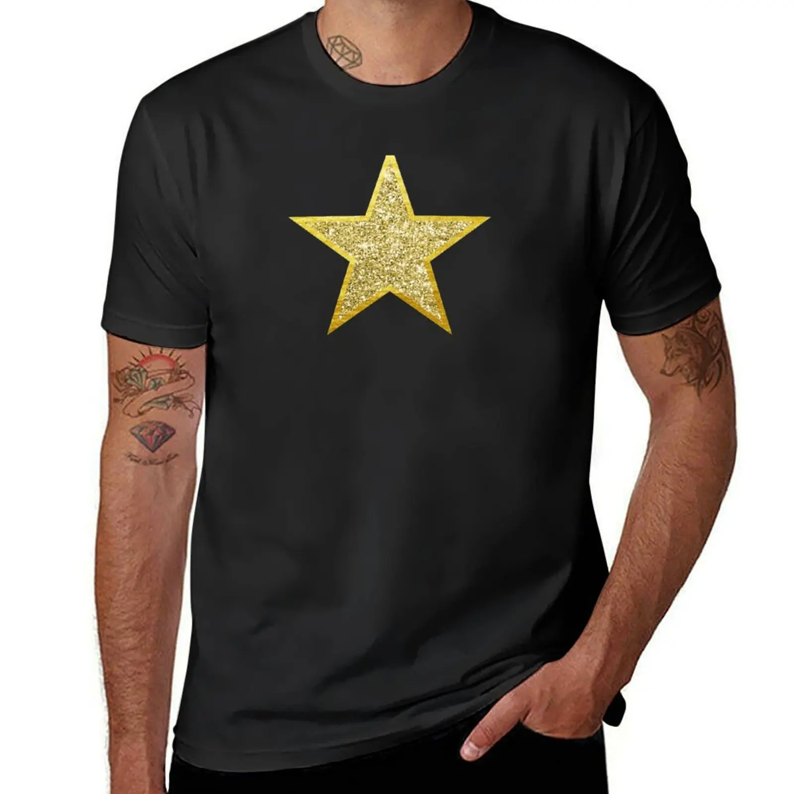 

Gold Glitter Star T-Shirt cute tops kawaii clothes summer clothes for a boy mens white t shirts