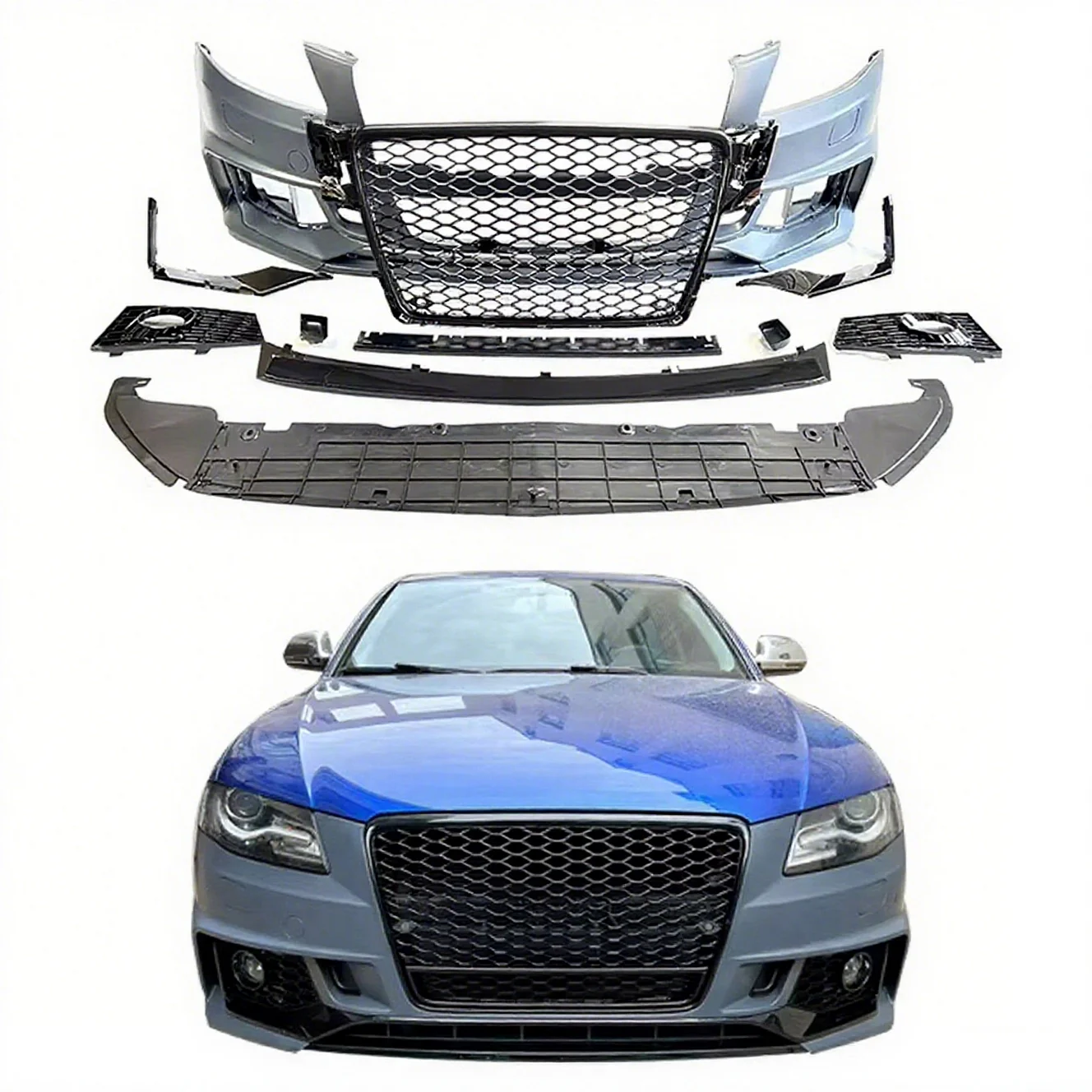 

Hot Sale Body Kit A4 B8 Upgrade to B9 Style RS4 Front Bumper with Grille with Quattro for A4 S4 B8 Car Bodykit 2008-2012
