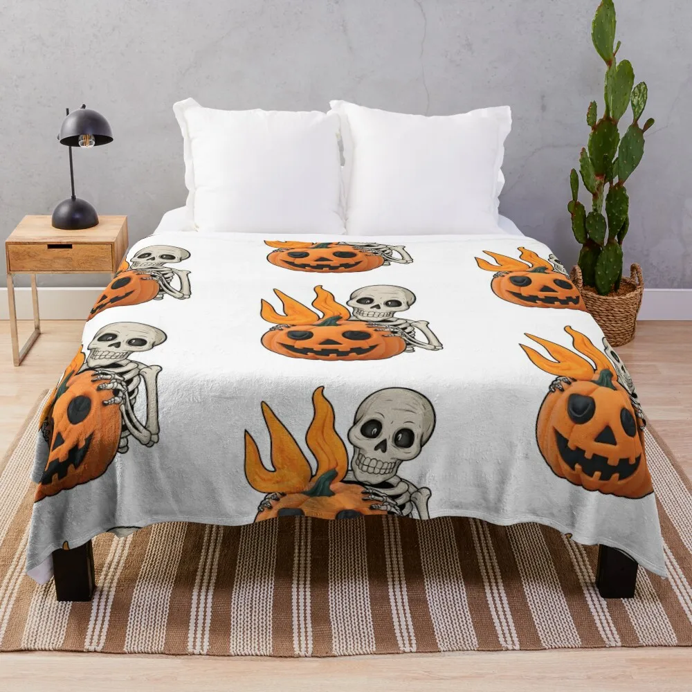 

Just Waiting For Halloween Funny Skeleton Throw Blanket Furrys sofa bed Sofa Quilt Shaggy Blankets