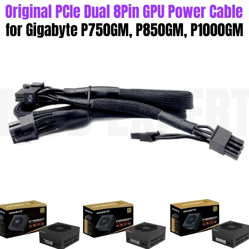 PCIe Dual 8Pin 6+2Pin GPU-voedingskabel voor Gigabyte P750GM 750W, P850GM 850W, P1000GM 1000W modulaire voeding, net met mouwen 60+20 CM