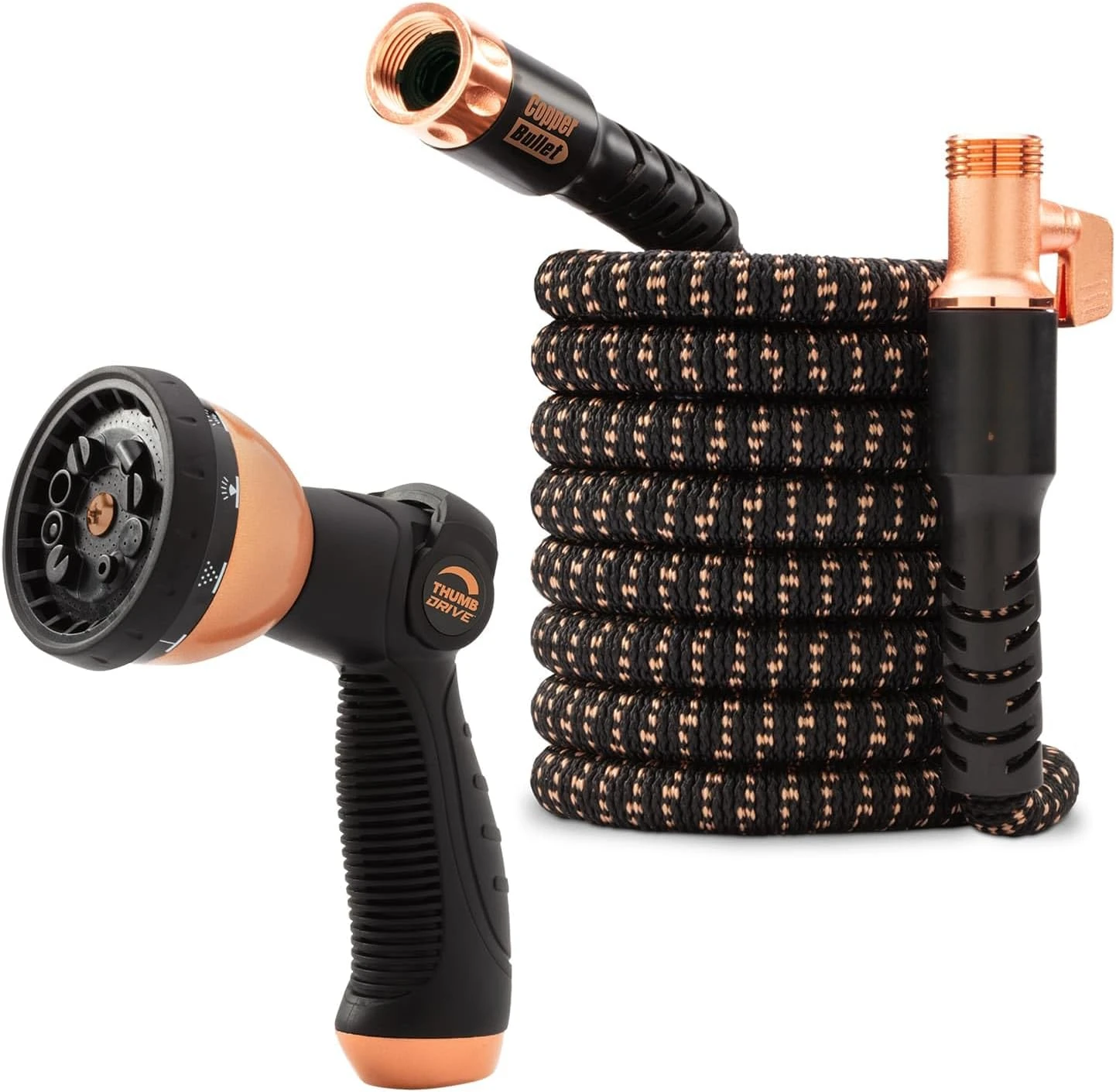 Copper Bullet Expandable Garden Hose 50 FT w/10 Pattern Thumb Spray Nozzle AS-SEEN-ON-TV 650psi 3/4 in Patented Lead