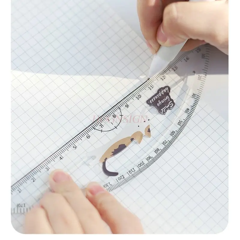 1pcs 180 degree drawing ruler, angle ruler, transparent protractor, environmentally friendly plastic semi-circular measuring