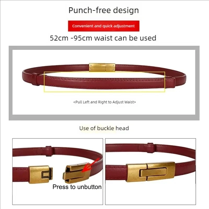 Fashion Cowhide Women Knotted Thin Belt Metal Simple Lock Suitable for Dress Corset Women Belt Luxury Decoration