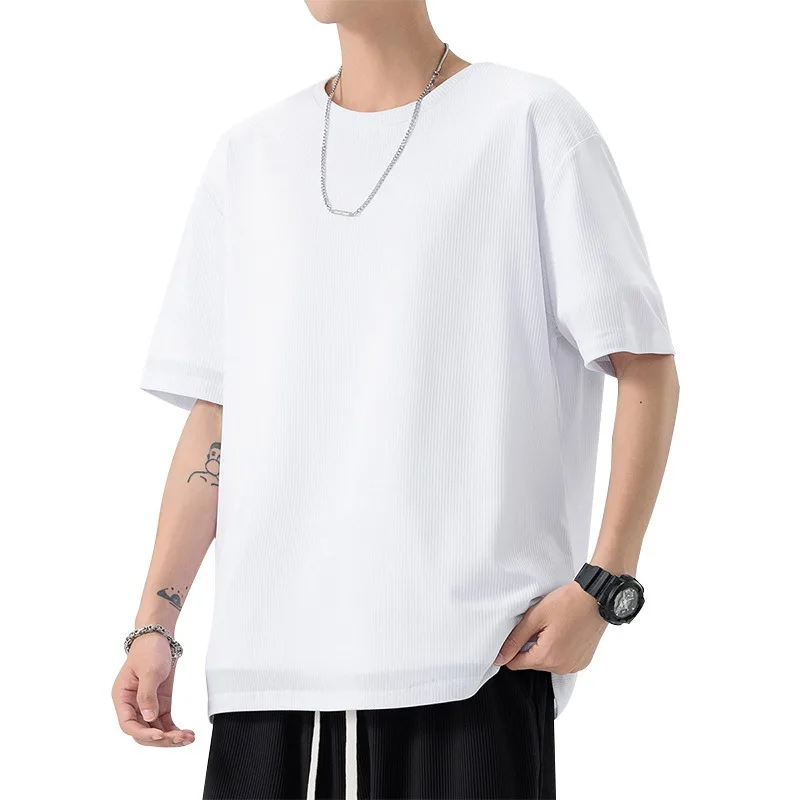 Men Oversized Ice Silk T Shirt Quick Dry Breathable Short Sleeve Tee Lightweight Cooling Casual Summer Streetwear Tops M-8XL