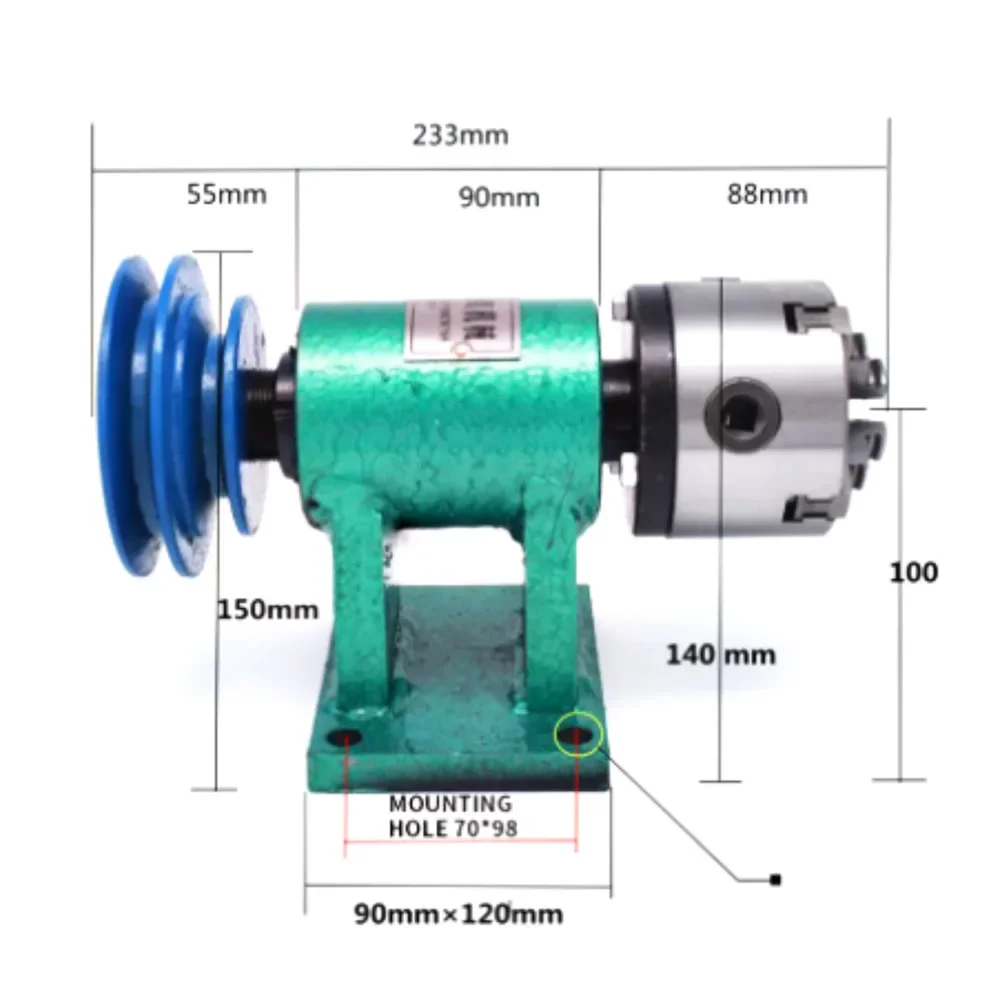 for Household Lathe Spindle Assembly DIY Small Woodworking Rotating Seat 80mm 100mm  Three-jaw Four-jaw  Chuck Flange Pulley