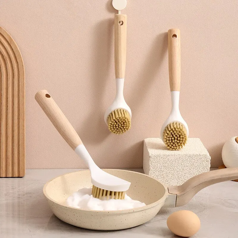 1Pcs Clean The Dishwashing Brush With Wooden Handle Not Hurt The Pot For Kitchen Dishwashers Kitchen For Home Use