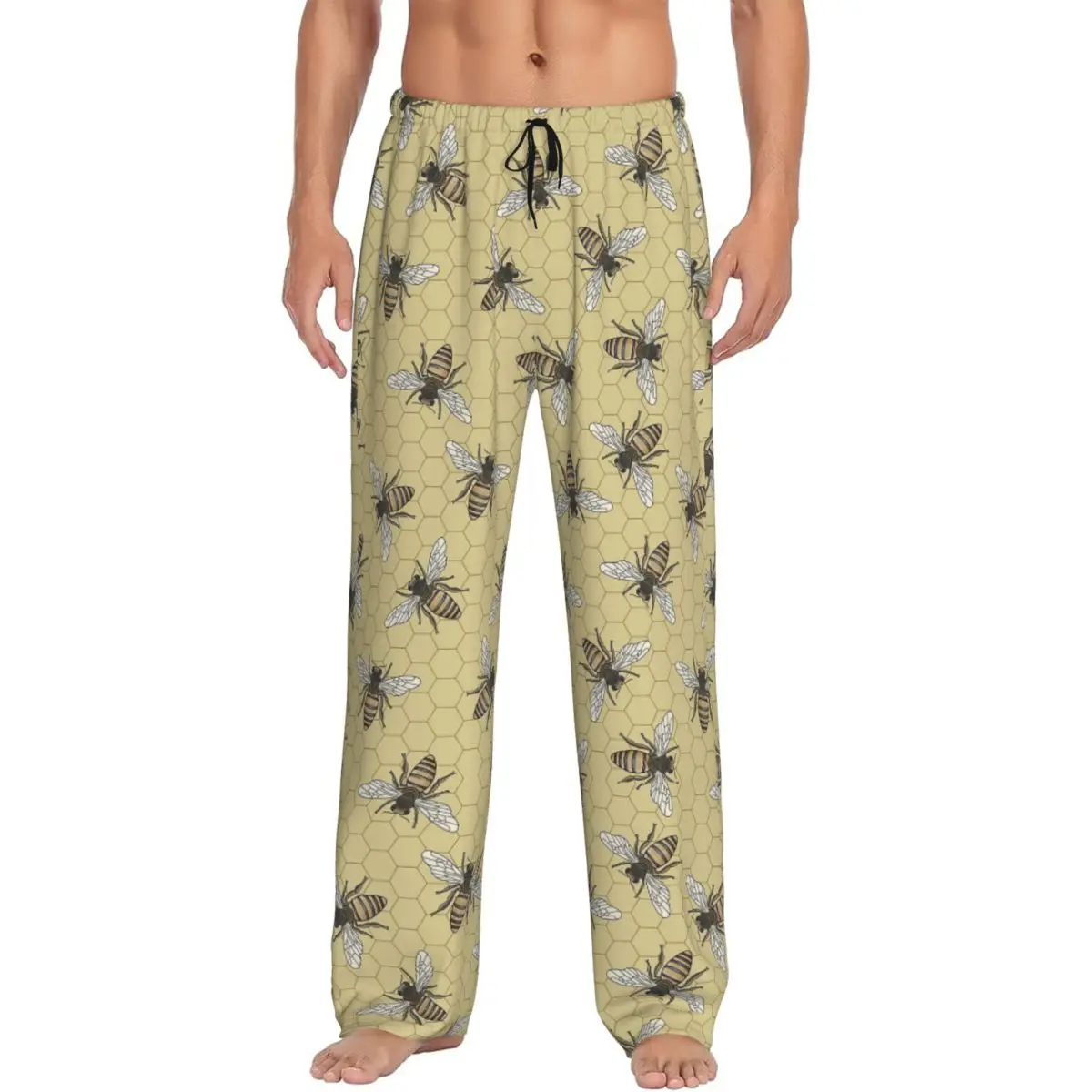 

Изготовленные на заказ пижамные штаны с бесшовным рисунком пчелы, мужская одежда для сна, штаны для сна с карманами