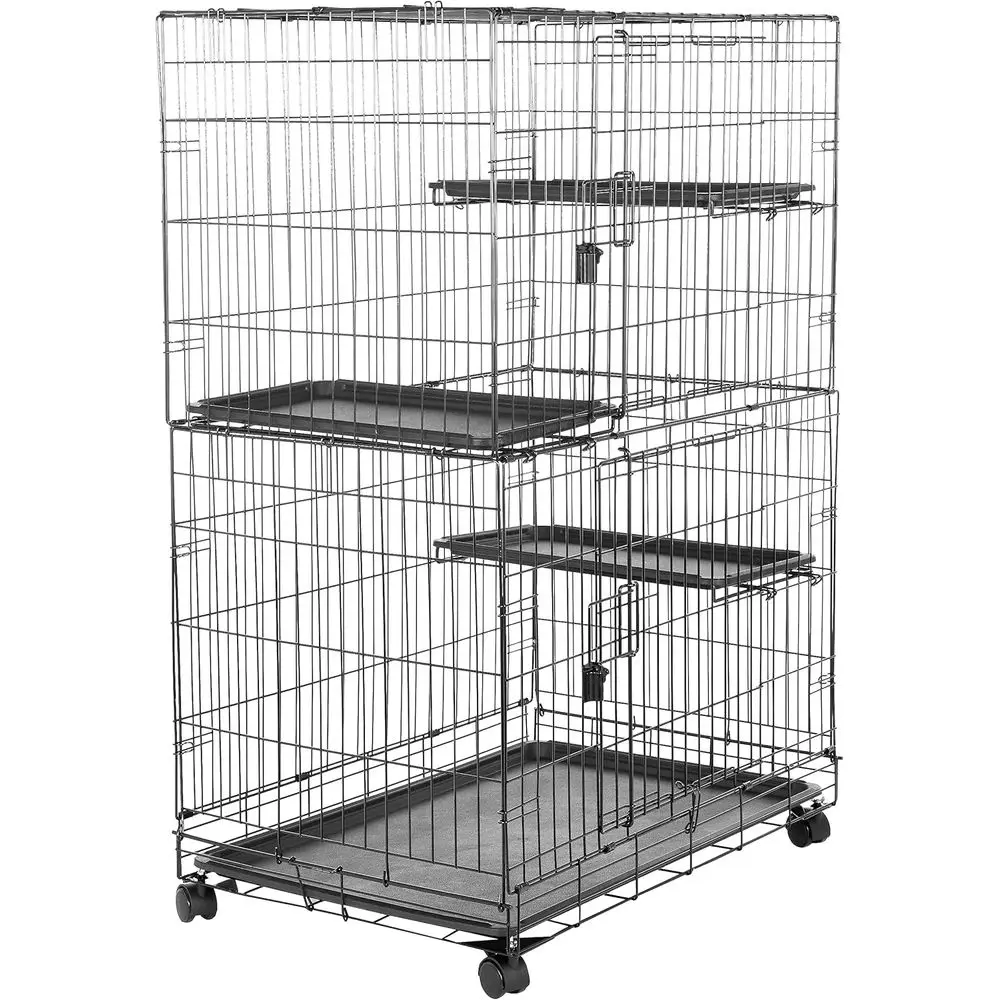

3-Tier Cat Cage Playpen with Easy to Clean Removable Tray, Portable, Foldable, 35.8 x 22.4 x 50.6, Black