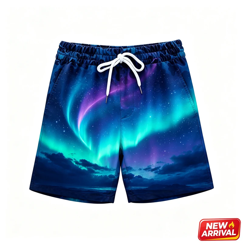 Men's 3D Beach Sunset Print Shorts Natural Scenery Pattern Quick Dry Casual Swim Trunks Novelty Summer Ocean Graphic Shorts