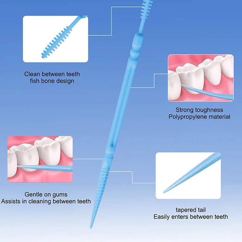 Escova interdental descartável de duas cabeçadas, palitos, escova dental, limpeza dentária, higiene, boca limpa, 200pcs por caixa