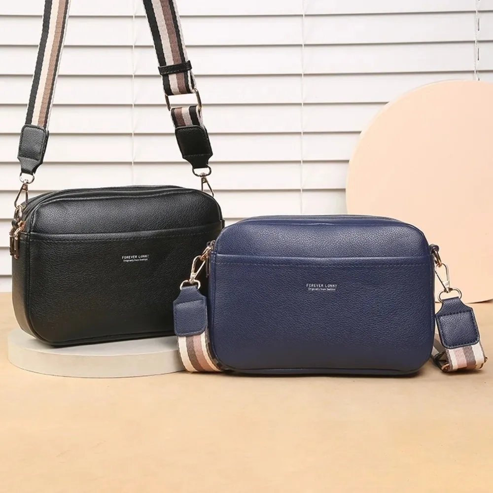 Fashion Large Capacity Crossbody Bag Casual PU Leather Shoulder Bag Solid Color Multi Zipper Women's Small Square Bag