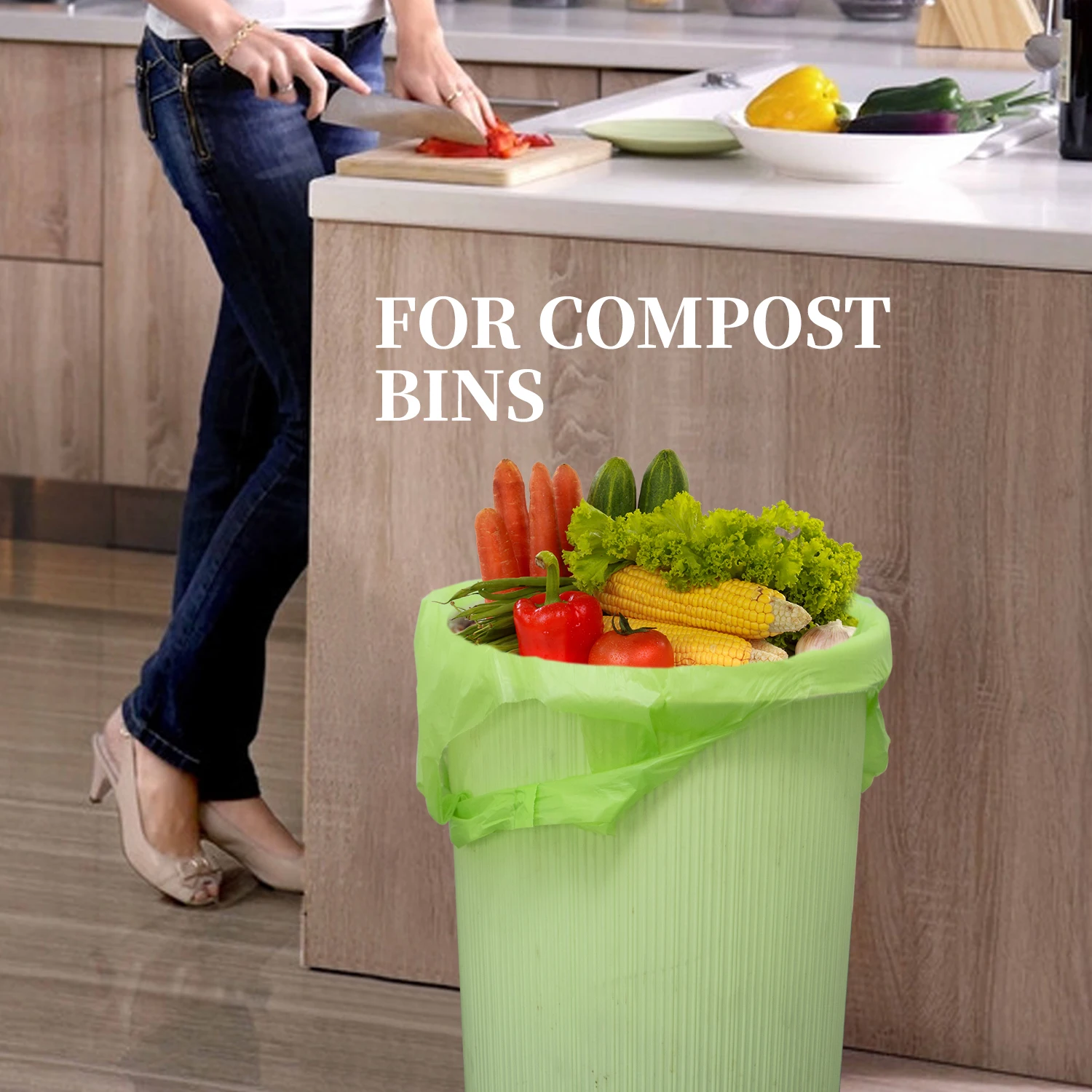 Compostable Trash Bags, 13 Gallon, 100% Compost Waste Bags for Kitchen Bathroom Office