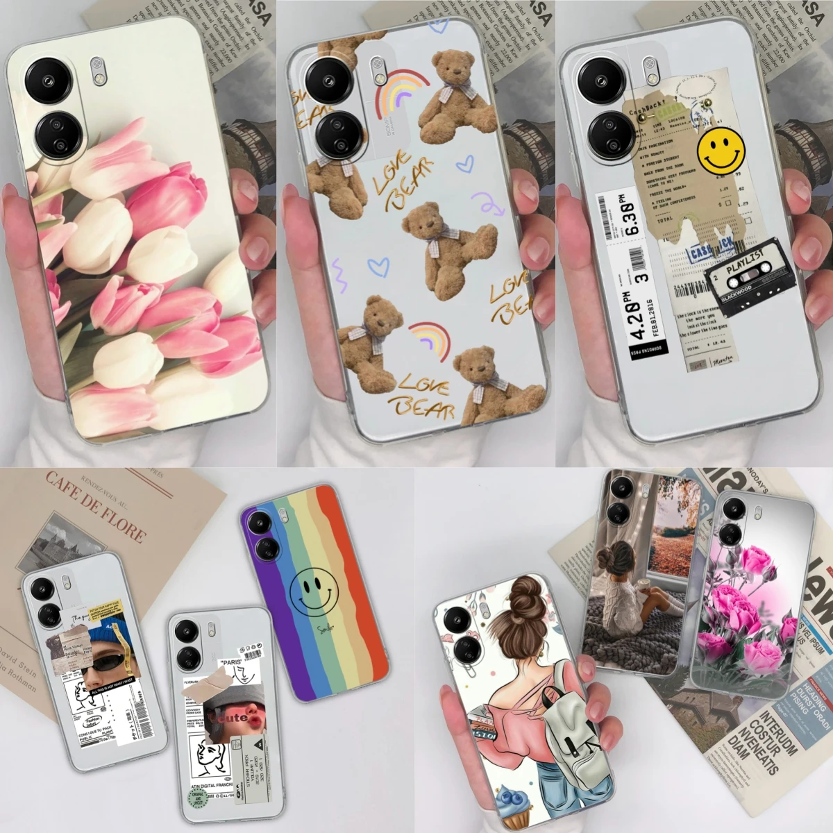 For Xiaomi Poco C65 Case Fashion Heart Cover Clear Soft Silicone TPU Shockproof Shell Coque For Xiaomi Poco C 65 Capa Fundas