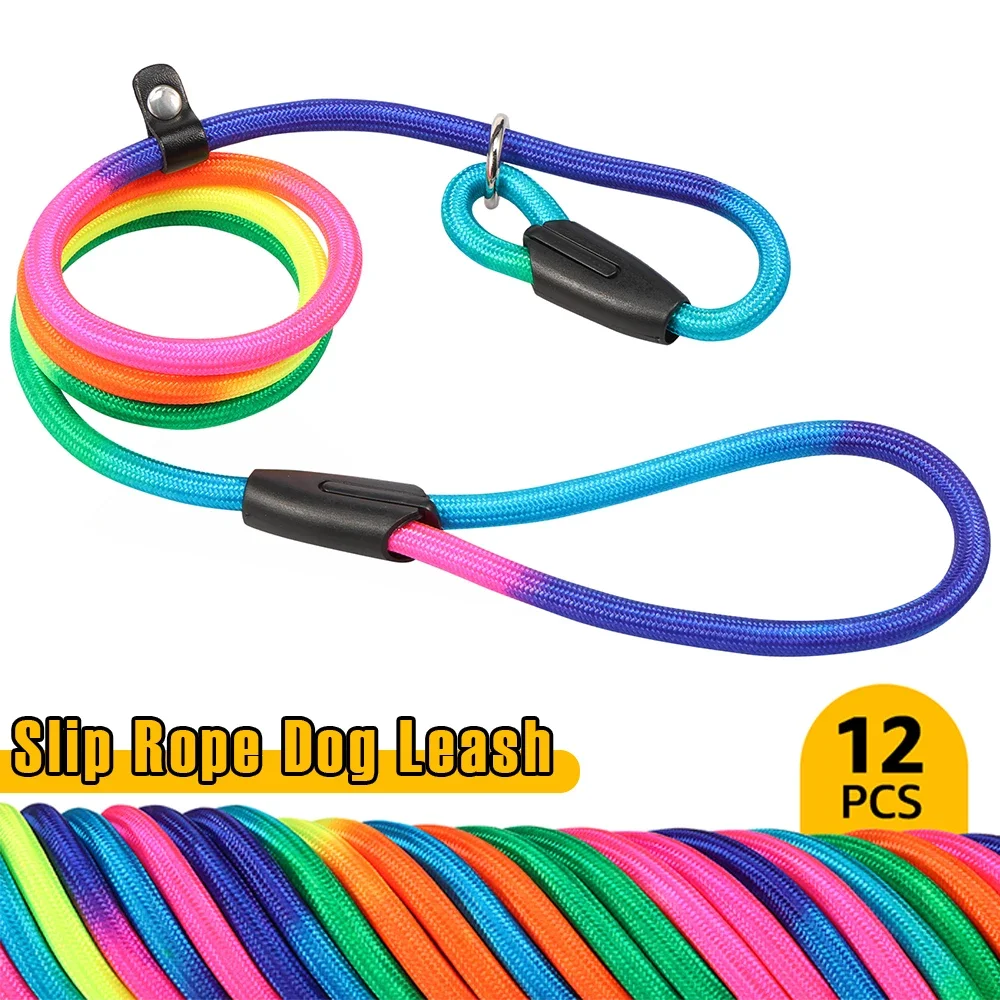 

12Pcs Slip Rope Dog Leash Colorful Nylon Adjustable Dog Walking Slip Leash Pet Supplies Accessory for Outdoor Walking Training