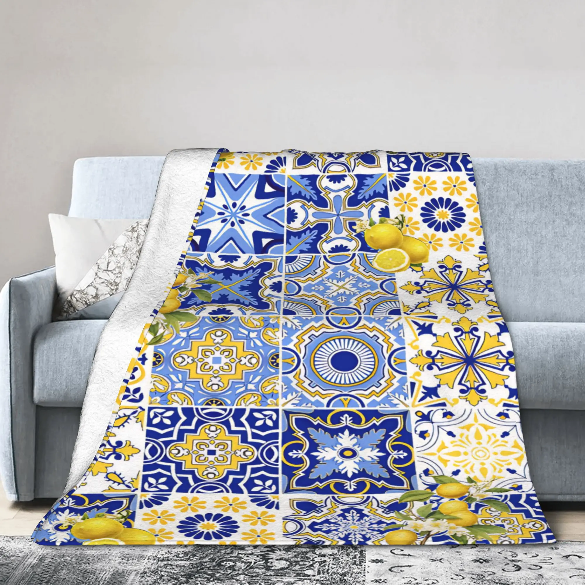 Comfort Lemon Sicily Rectangle Blanket Accessories Home Decorative  Throw Blanket Warm Flannel for Office