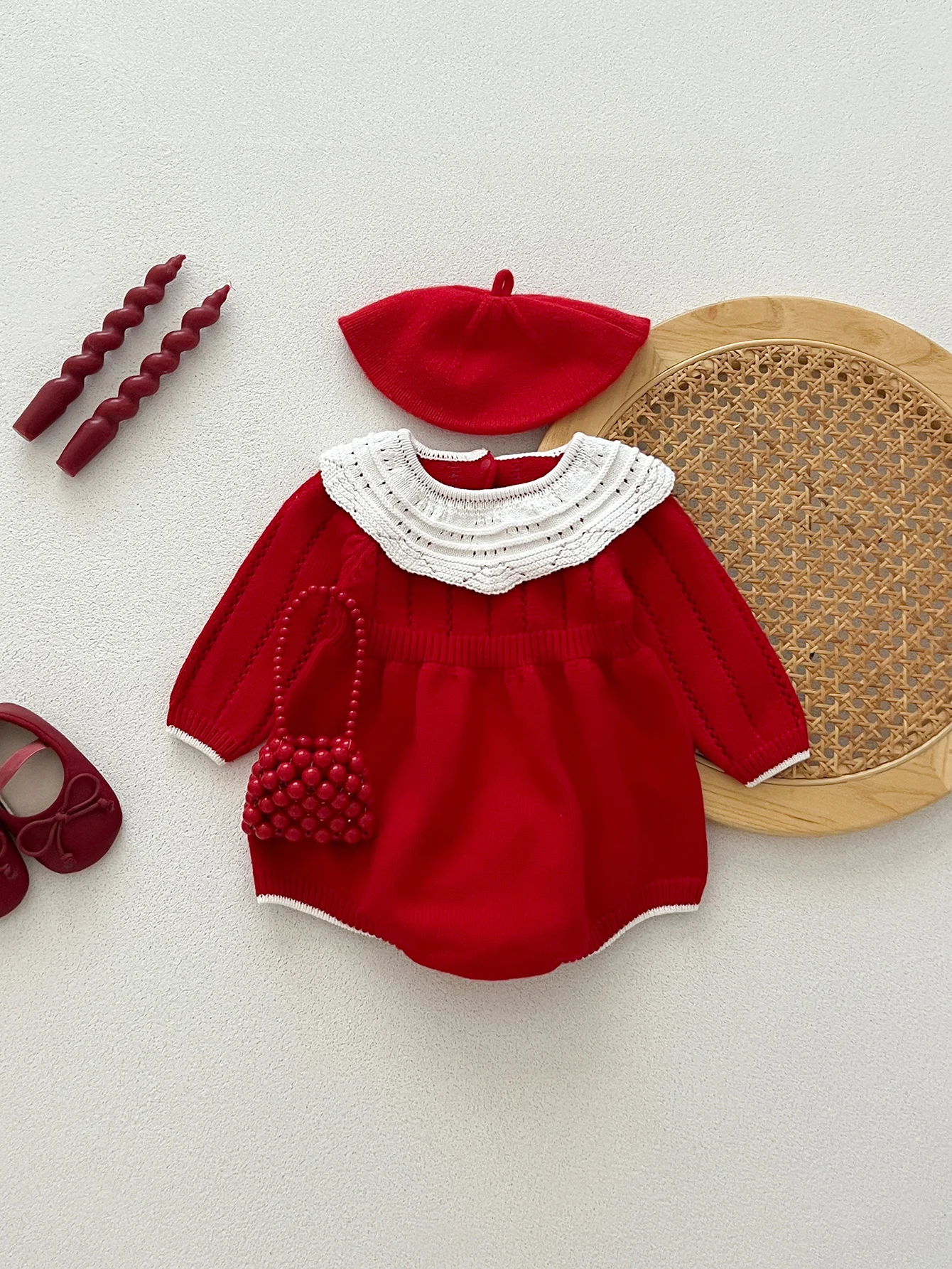 New Autumn and Winter baby Knit Jumpsuit for Girls with doll Neck, Long Sleeve, Sweater Outfit for Outdoor Crawling