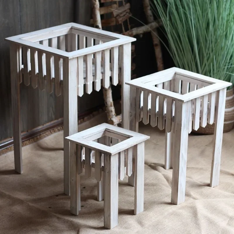 Indoor and outdoor balcony, courtyard, flower pot rack, dill hanging orchid floor single-layer bonsai shelf, retro and old.