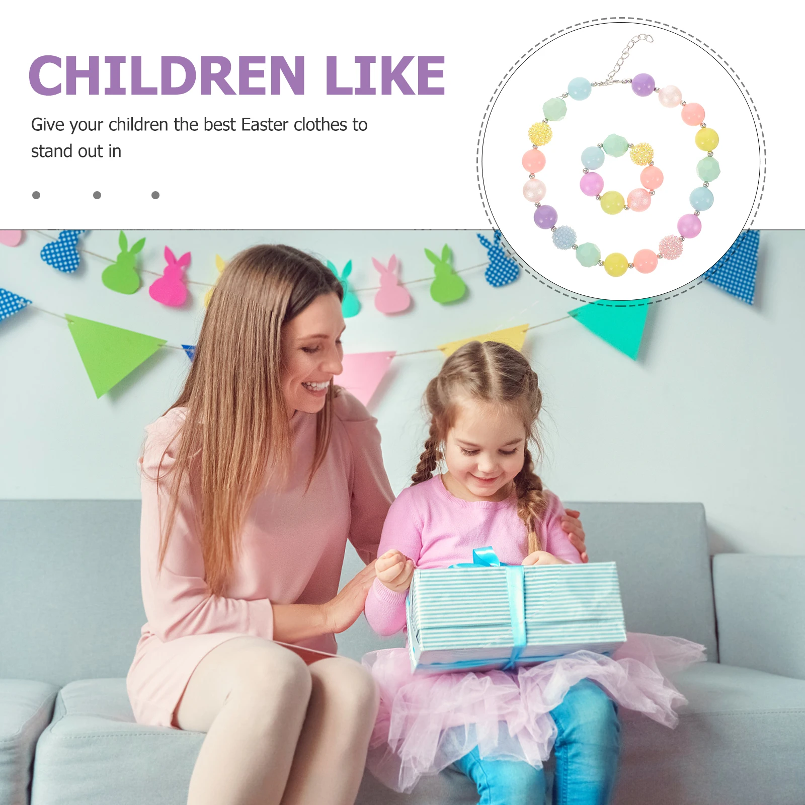 Kit de collier et de Bracelet pour enfants, perles acryliques, bijoux à breloques, thème de pâques, pendentif, cadeau pour enfants, vêtements de santé, festifs