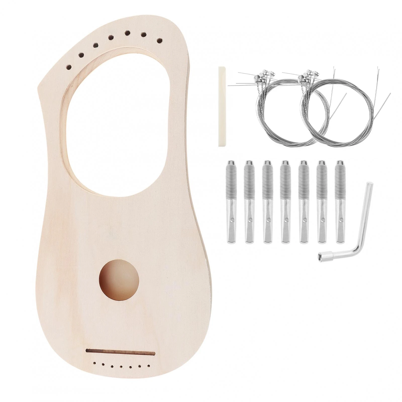 7 Strings Solid Basswood Lyre Harp DIY Kit for Amateur Beginner Fun Toy Art, String Instrument Handwork Painting Assembly