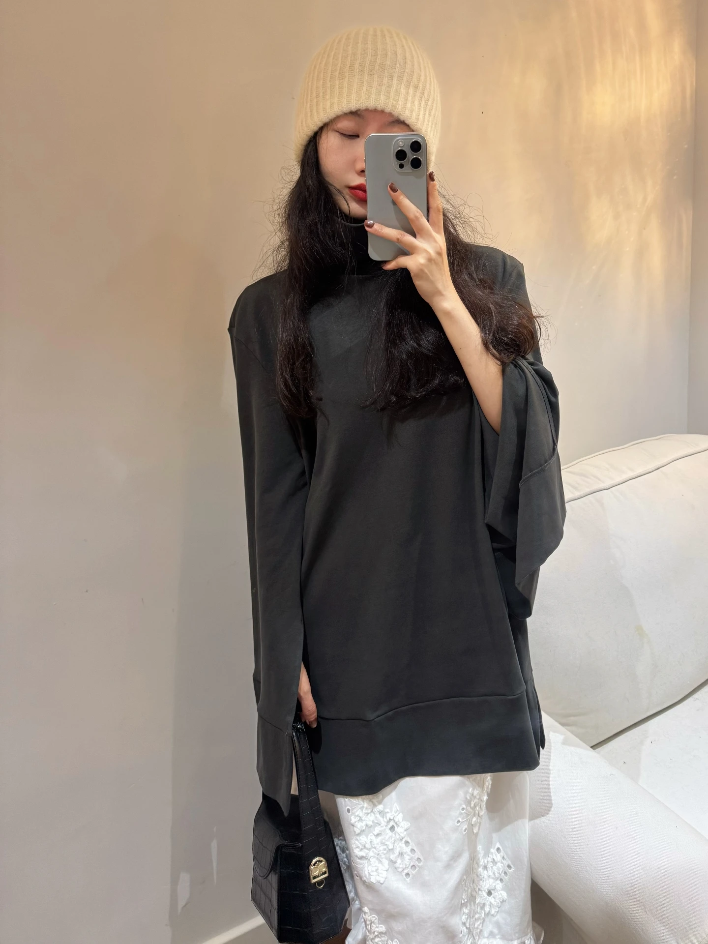 

Женская свободная футболка-поло Dongda Gate с высоким воротником, средней длины, с длинным рукавом, повседневная, из хлопка, универсальная, осень-зима