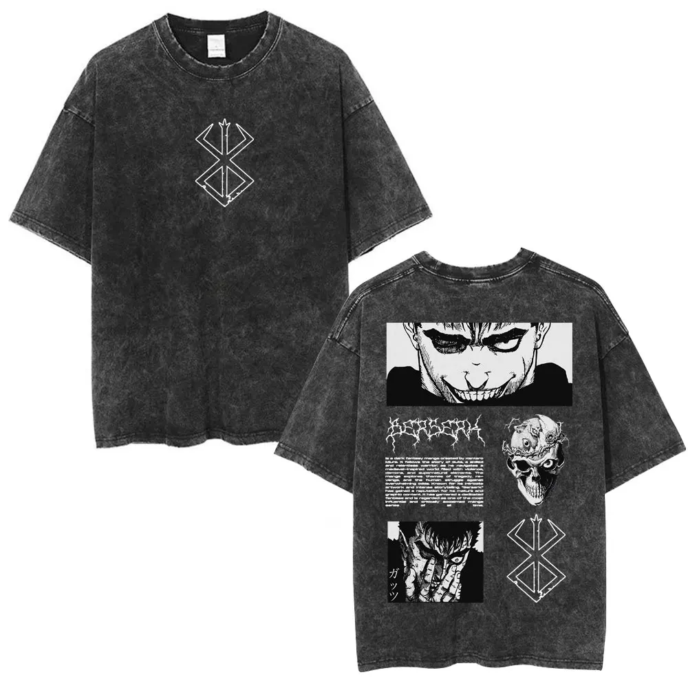 Japanische Anime Berserk Guts Griffith T Shirts Herren Kleidung Vintage Gewaschen Kurzarm Übergroße T-shirts Gothic Retro T-shirt