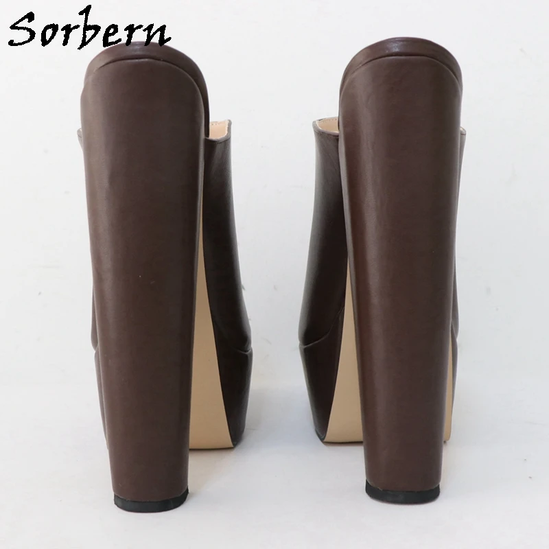 Sorber Coffee Matte Slip On Women Pump Mules 20Cm Block tacco alto chiuso punta tonda Platform Shoes Chunky Heeled Custom Color