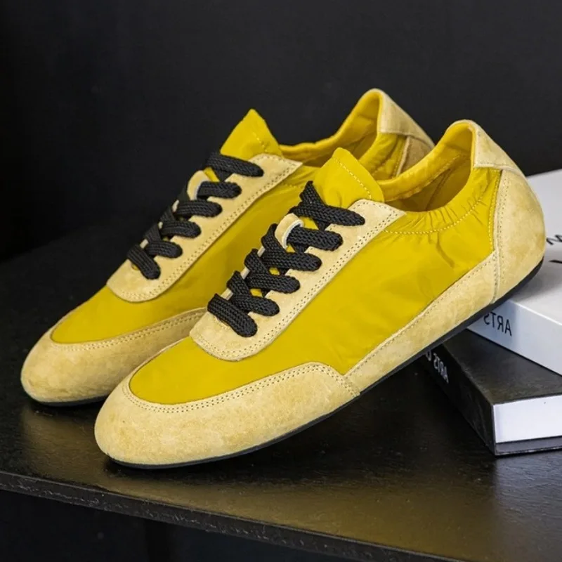 Unique Patchwork Design Sneakers Women Fashion Suede Round Toe Lace Up Derby Shoes Light Soft Sole Casual Shoes Tenis De Mujer