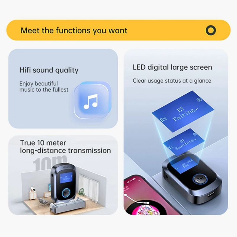 บลูทูธอะแดปเตอร์เสียงมัลติฟังก์ชั่นอะแดปเตอร์ไร้สายสเตอริโอ 3.5 มม.AUX Lossless Music อะแดปเตอร์ไร้สาย