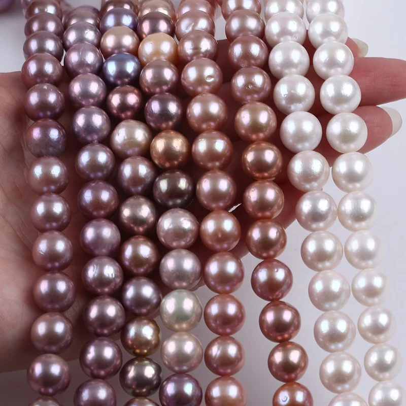 Wholesale 11-13mm Natural White Purple Color Edison Round Freshwater Pearl Beads 45cm String