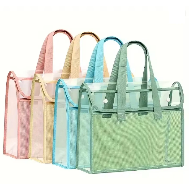 

1/4Pc ﻿Large Capacity PVC File Bag A4 Portable Expandable Hand-held File Bag Multipurpose Transparent Waterproof Handheld Folder