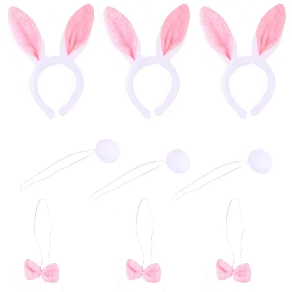 3 set Bunny Ears Headband Set With Tail Bowtie For Kids Party Cosplay Costume Masquerade Fashion Prop Hair Accessory Rabbit Ear