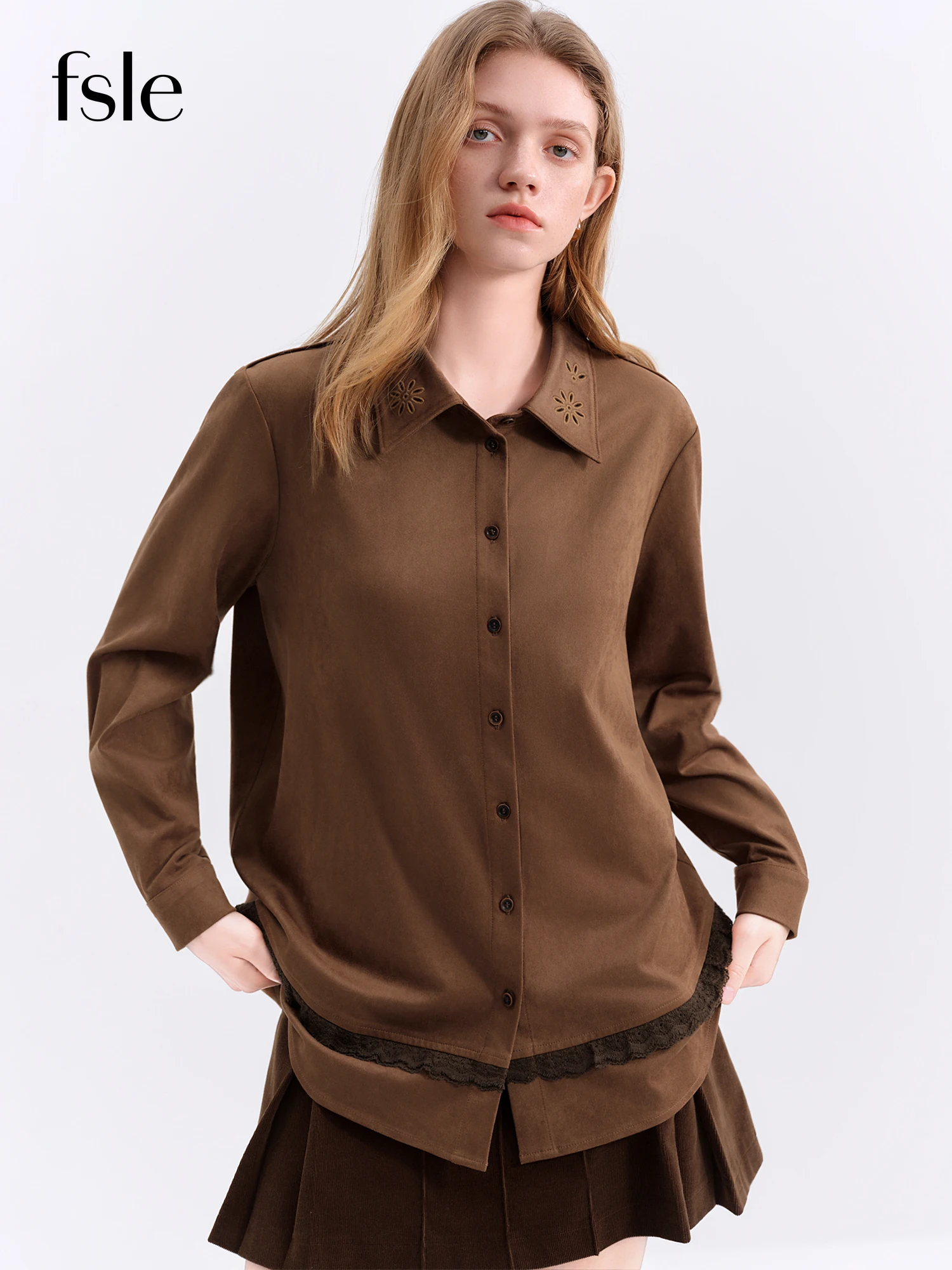 

FSLE винтажный замшевый стильный женский пиджак с отложным воротником и вырезами, осень-зима 2022, Новое поступление, шикарные зимние рубашки, пальто