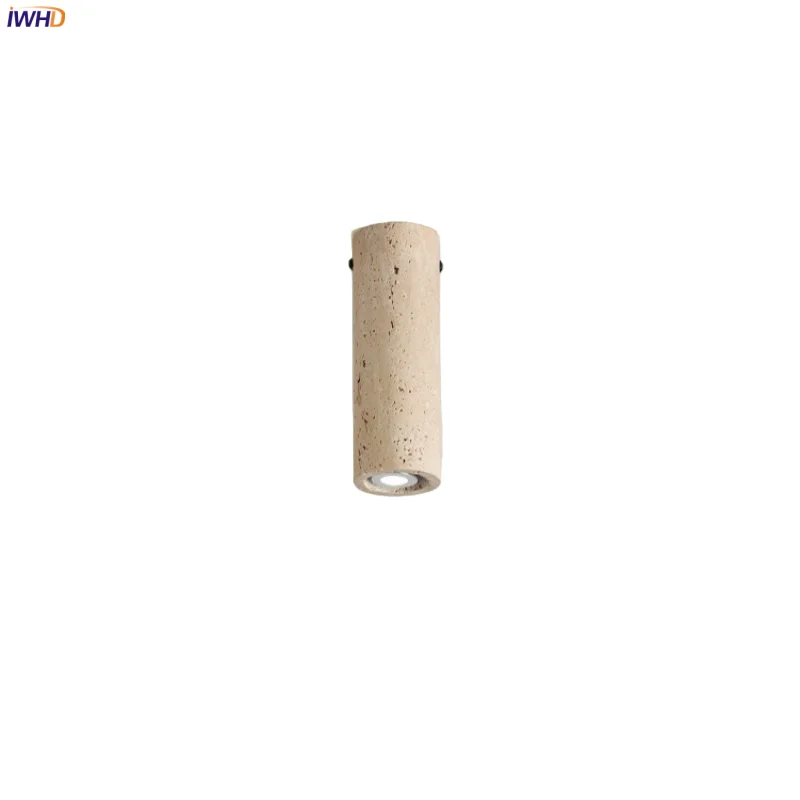 

IWHD Cylindrical Yellow Travertine LED Ceiling Lights Wabi Sabi Porch Kitchen Bathroom Home Design Ceiling Lamp Lampa Sufitowa