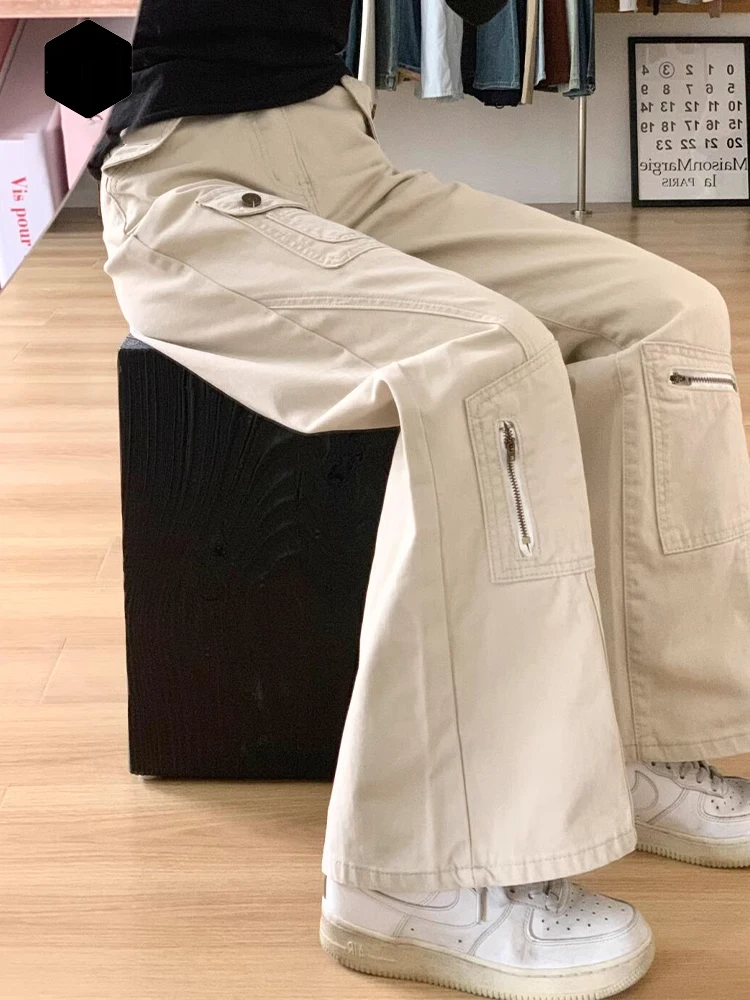 

Широкие джинсы цвета хаки, женские весенне-осенние новые брюки прямого кроя с высокой талией длиной до пола